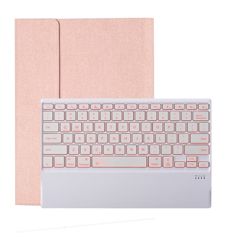 HK131D For iPad Pro 12.9 inch (2020 & 2018) 2 in 1 Detachable Seven-color Backlight Plastic Bluetooth Keyboard + Fabric Texture PU Leather Tablet Case with Stand & Pen Slot