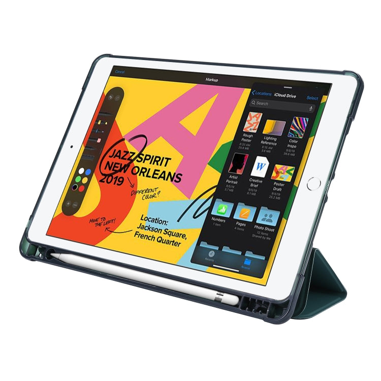 For iPad 10.2 2021 / 2020 / 2019 Airbag Horizontal Flip Leather Case with Three-fold Holder & Pen Holder