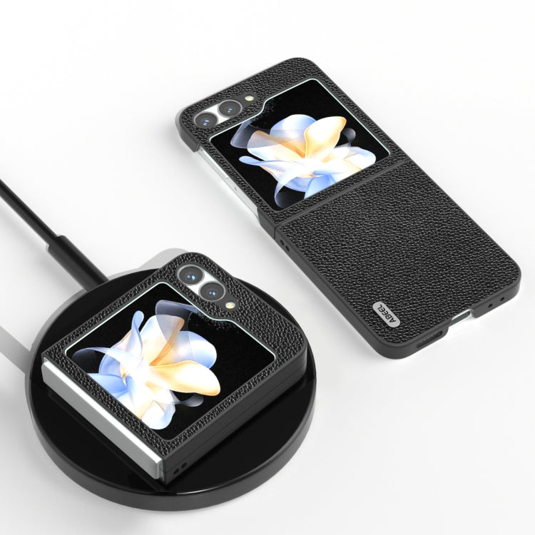 For Samsung Galaxy Z Flip6 / Flip7 FE ABEEL Black Edge Genuine Leather Mino Phone Case