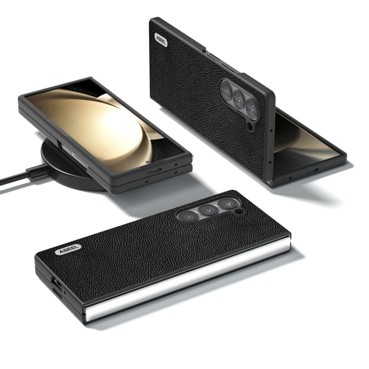 For Samsung Galaxy Z Fold6 ABEEL Black Edge Genuine Leather Mino Phone Case