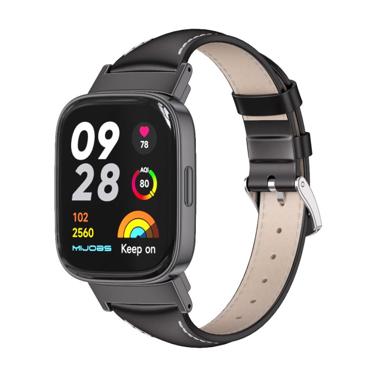 For Redmi Watch 3 Mijobs Genuine Leather Slim Watch Band