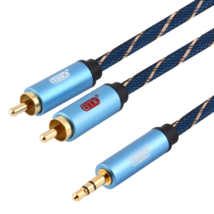 EMK 3.5mm Jack Male to 2 x RCA Male Gold Plated Connector Speaker Audio Cable, Cable Length:1.5m(Dark Blue)
