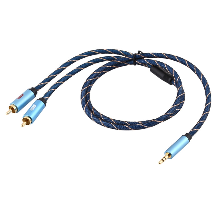 EMK 3.5mm Jack Male to 2 x RCA Male Gold Plated Connector Speaker Audio Cable, Cable Length:1.5m(Dark Blue)