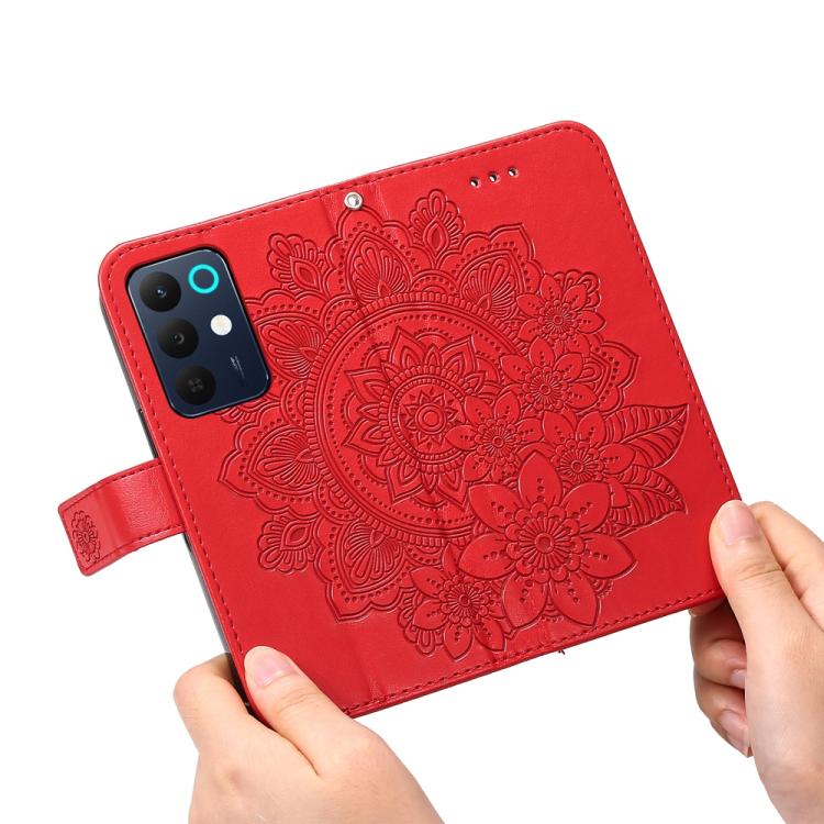 For Realme 15x 5G India / Realme C85 5G Seven-petal Flowers Embossing Leather Phone Case