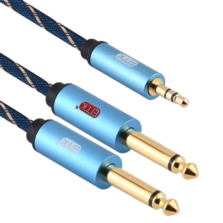 EMK 3.5mm Jack Male to 2 x 6.35mm Jack Male Gold Plated Connector Nylon Braid AUX Cable for Computer / X-BOX / PS3 / CD / DVD, Cable Length:1m(Dark Blue)