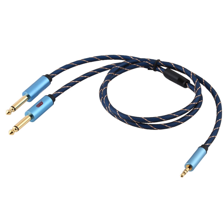 EMK 3.5mm Jack Male to 2 x 6.35mm Jack Male Gold Plated Connector Nylon Braid AUX Cable for Computer / X-BOX / PS3 / CD / DVD, Cable Length:1m(Dark Blue)