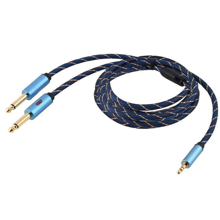 EMK 3.5mm Jack Male to 2 x 6.35mm Jack Male Gold Plated Connector Nylon Braid AUX Cable for Computer / X-BOX / PS3 / CD / DVD, Cable Length:3m(Dark Blue)