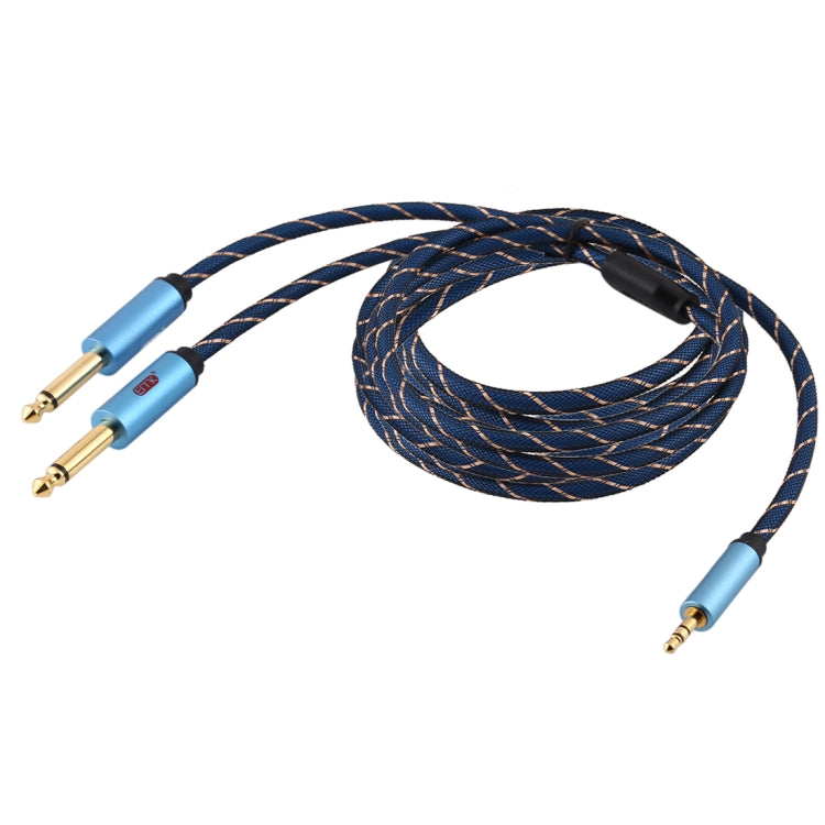 EMK 3.5mm Jack Male to 2 x 6.35mm Jack Male Gold Plated Connector Nylon Braid AUX Cable for Computer / X-BOX / PS3 / CD / DVD, Cable Length:5m(Dark Blue)