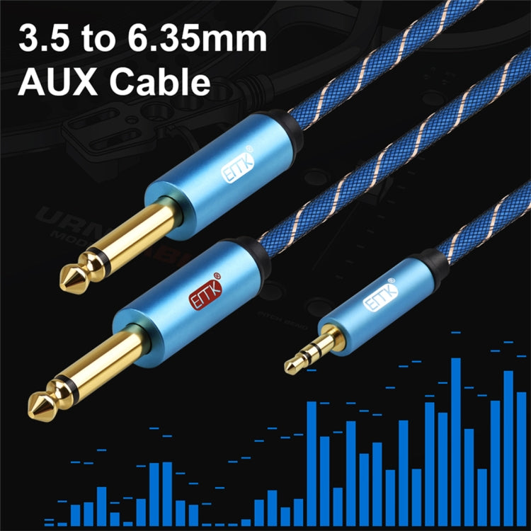 EMK 3.5mm Jack Male to 2 x 6.35mm Jack Male Gold Plated Connector Nylon Braid AUX Cable for Computer / X-BOX / PS3 / CD / DVD, Cable Length:5m(Dark Blue)