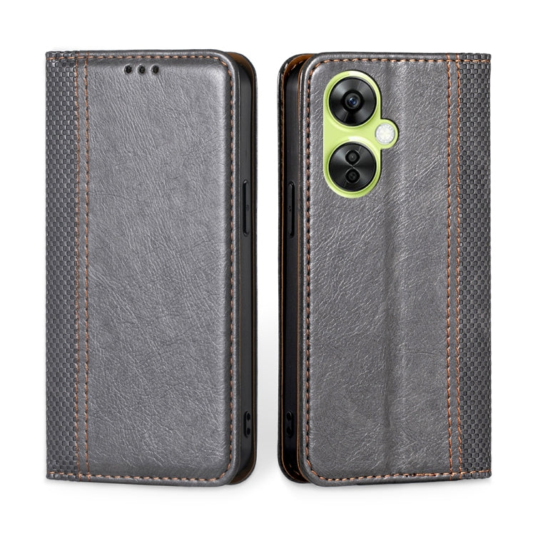 For OnePlus Nord CE 3 Lite 5G Grid Texture Magnetic Flip Leather Phone Case