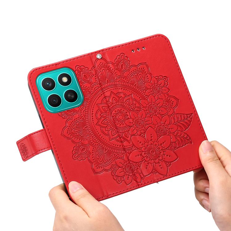 For Honor X8c 4G Seven-petal Flowers Embossing Leather Phone Case