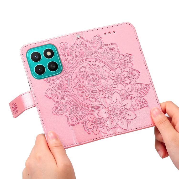 For Honor X8c 4G Seven-petal Flowers Embossing Leather Phone Case