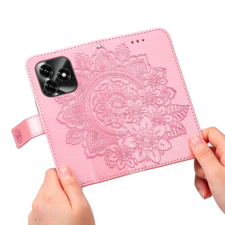 For Honor X5c Plus Seven-petal Flowers Embossing Leather Phone Case