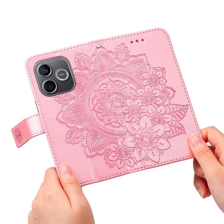 For Honor 600 Lite Global Seven-petal Flowers Embossing Leather Phone Case