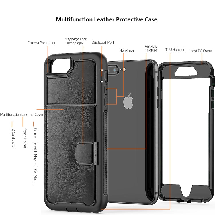 For iPhone 7 Plus / 8 Plus Shockproof PC + TPU + PU Leather Protective Case with Holder & Card Slot & Wallet