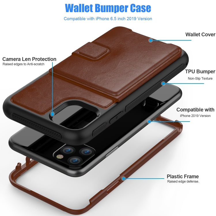 For iPhone 11 Pro Max Shockproof PC + TPU + PU Leather Protective Case with Holder & Card Slot & Wallet