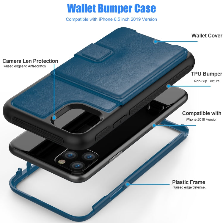 For iPhone 11 Pro Max Shockproof PC + TPU + PU Leather Protective Case with Holder & Card Slot & Wallet