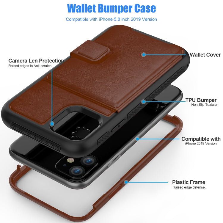 For iPhone 11 Shockproof PC + TPU + PU Leather Protective Case with Holder & Card Slot & Wallet