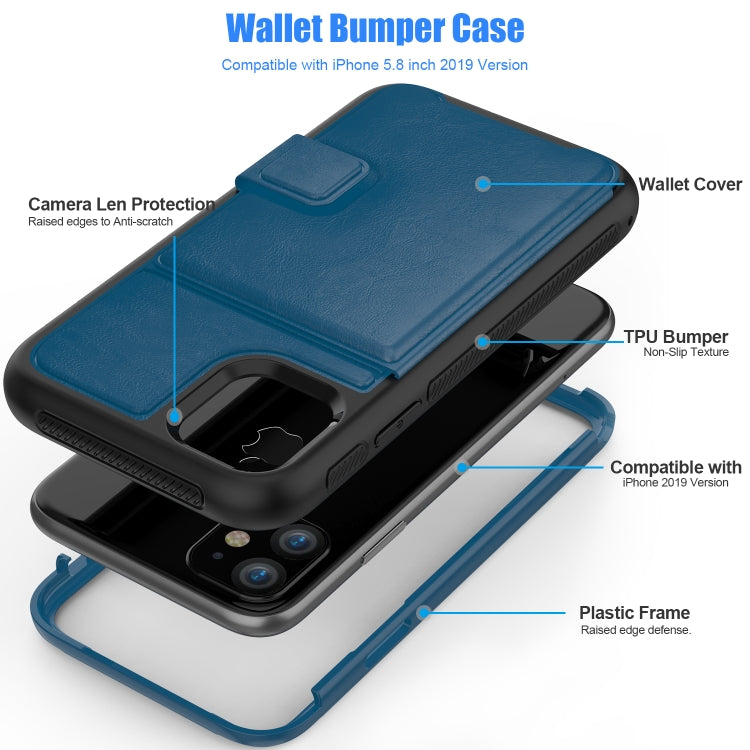 For iPhone 11 Shockproof PC + TPU + PU Leather Protective Case with Holder & Card Slot & Wallet