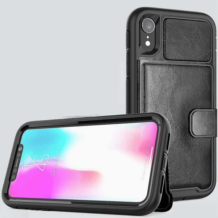 For iPhone XR Shockproof PC + TPU + PU Leather Protective Case with Holder & Card Slot & Wallet