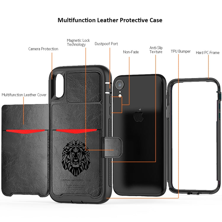 For iPhone XR Shockproof PC + TPU + PU Leather Protective Case with Holder & Card Slot & Wallet