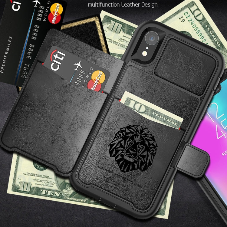 For iPhone XR Shockproof PC + TPU + PU Leather Protective Case with Holder & Card Slot & Wallet