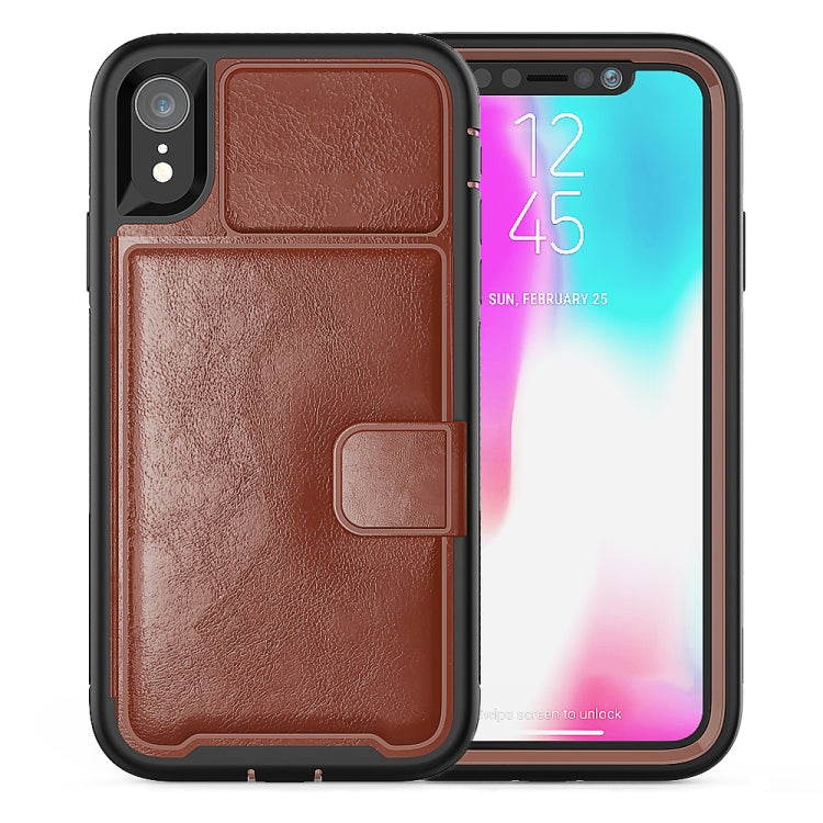 For iPhone XR Shockproof PC + TPU + PU Leather Protective Case with Holder & Card Slot & Wallet