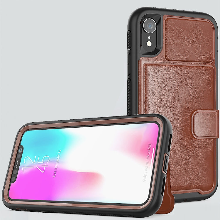 For iPhone XR Shockproof PC + TPU + PU Leather Protective Case with Holder & Card Slot & Wallet