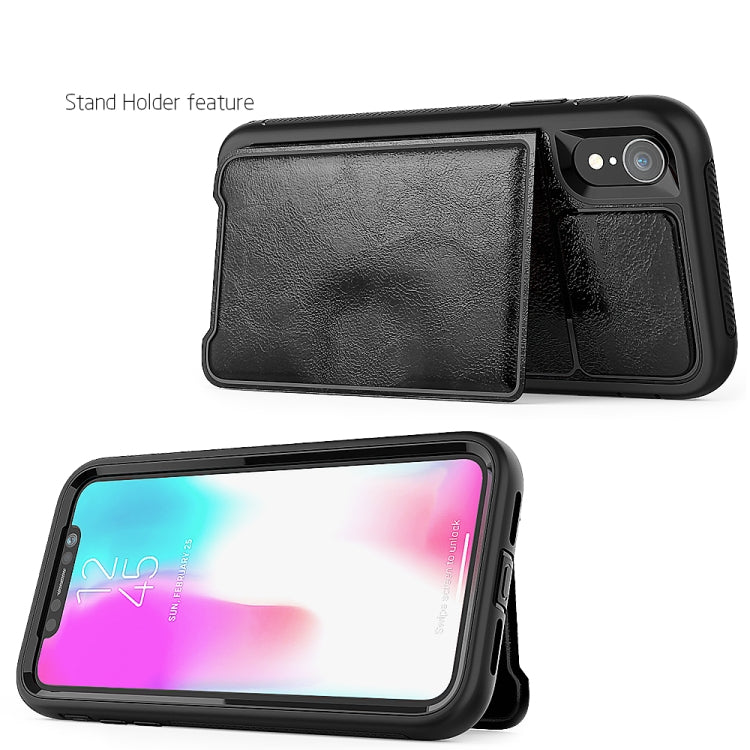 For iPhone XR Shockproof PC + TPU + PU Leather Protective Case with Holder & Card Slot & Wallet