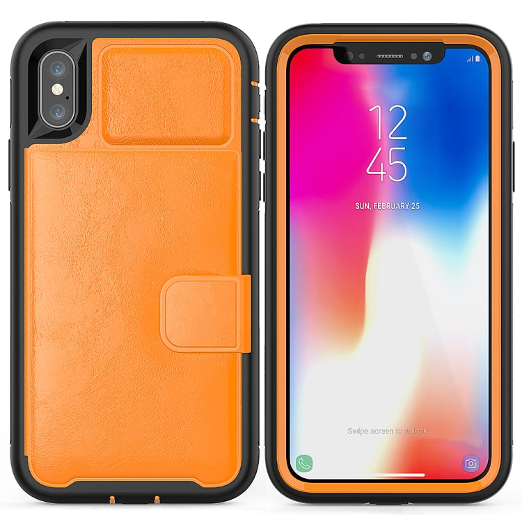 For iPhone X Shockproof PC + TPU + PU Leather Protective Case with Holder & Card Slot & Wallet