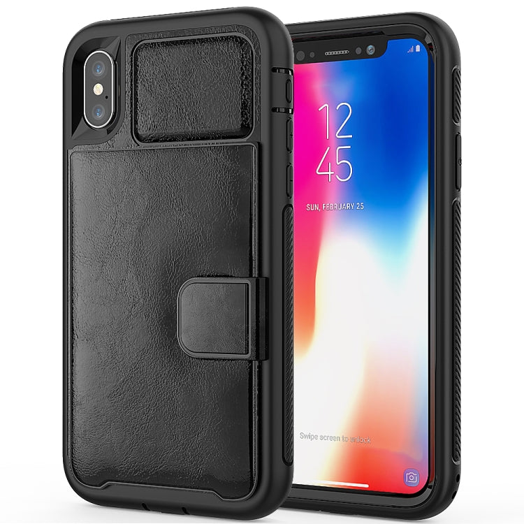 For iPhone X Shockproof PC + TPU + PU Leather Protective Case with Holder & Card Slot & Wallet