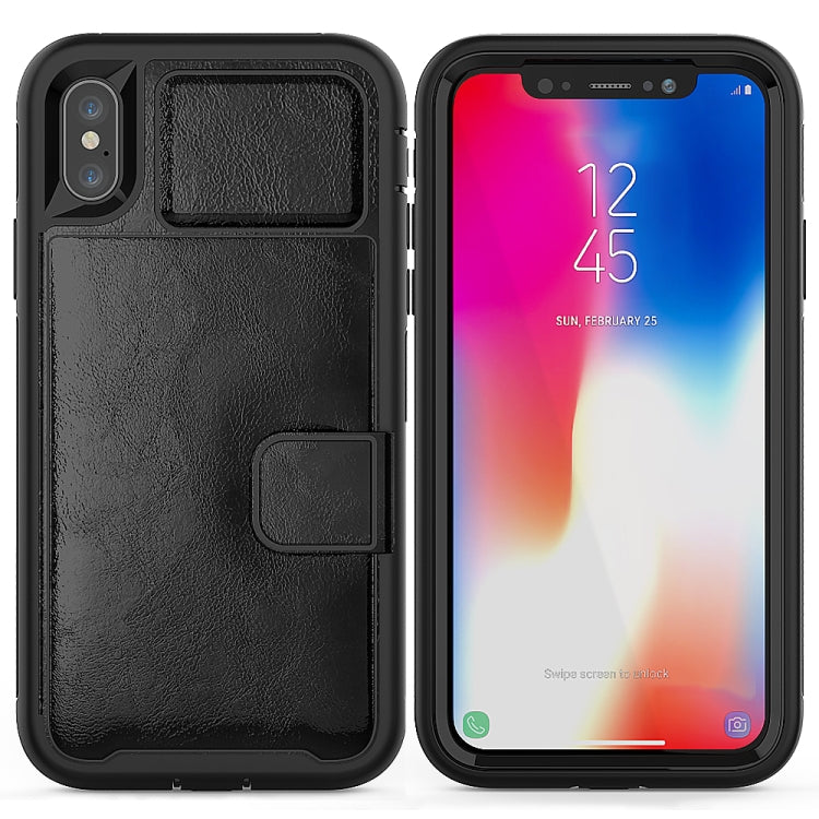 For iPhone X Shockproof PC + TPU + PU Leather Protective Case with Holder & Card Slot & Wallet