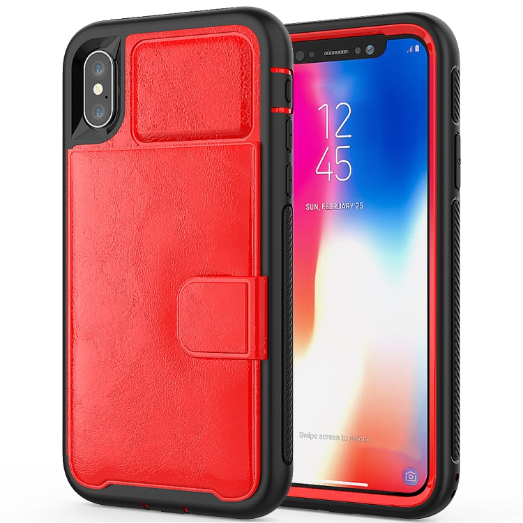 For iPhone X Shockproof PC + TPU + PU Leather Protective Case with Holder & Card Slot & Wallet