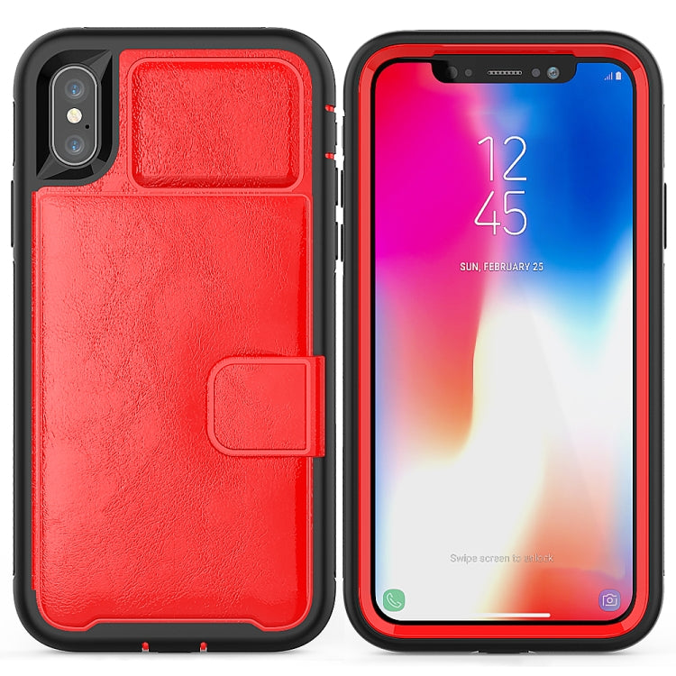 For iPhone X Shockproof PC + TPU + PU Leather Protective Case with Holder & Card Slot & Wallet