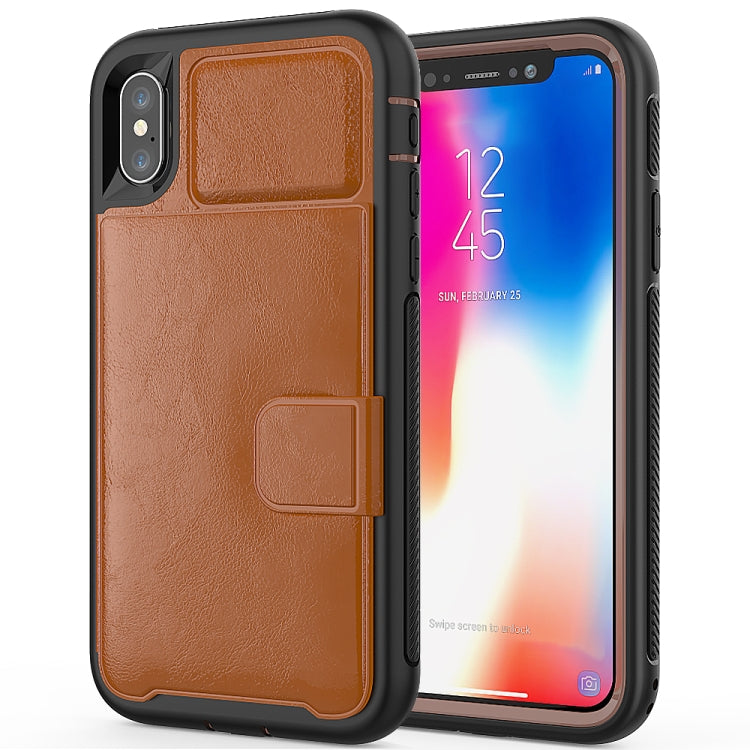 For iPhone X Shockproof PC + TPU + PU Leather Protective Case with Holder & Card Slot & Wallet