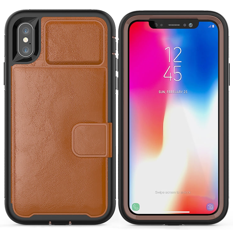 For iPhone X Shockproof PC + TPU + PU Leather Protective Case with Holder & Card Slot & Wallet