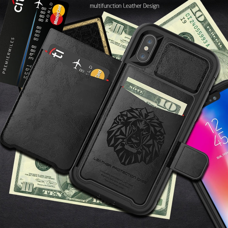 For iPhone X Shockproof PC + TPU + PU Leather Protective Case with Holder & Card Slot & Wallet