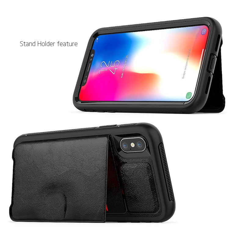 For iPhone X Shockproof PC + TPU + PU Leather Protective Case with Holder & Card Slot & Wallet