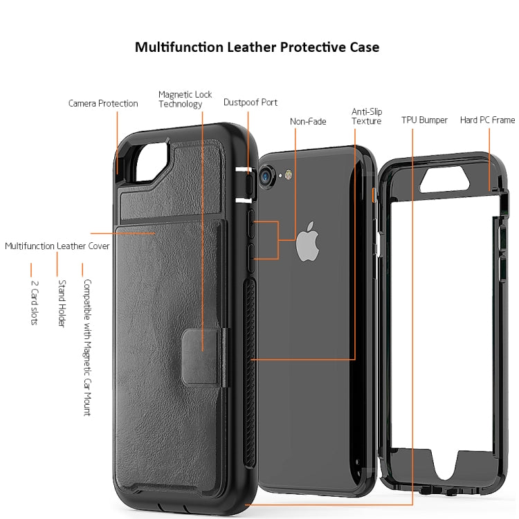 For iPhone 6 Shockproof PC + TPU + PU Leather Protective Case with Holder & Card Slot & Wallet