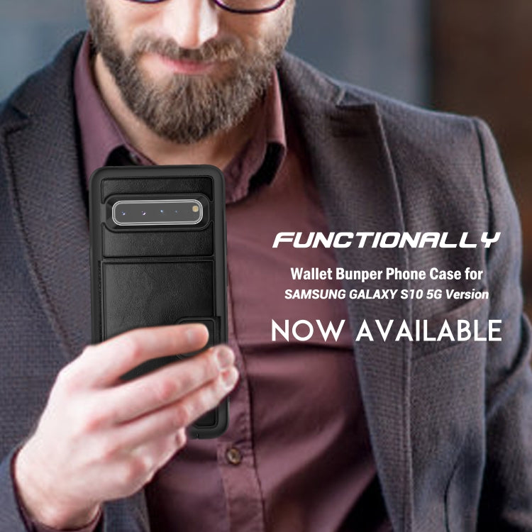 For Samsung Galaxy S10 5G Shockproof PC + TPU + PU Leather Protective Case with Holder & Card Slot & Wallet