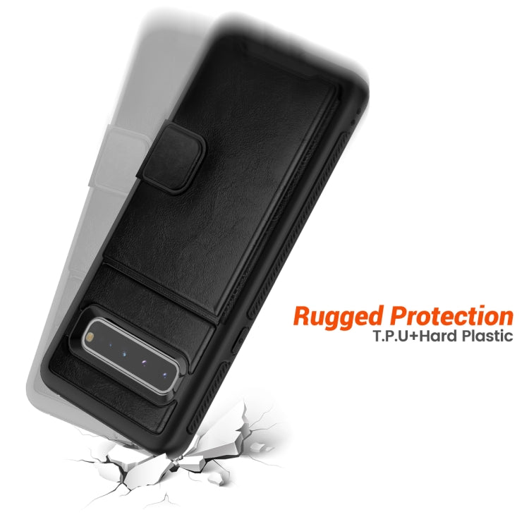 For Samsung Galaxy S10+ Shockproof PC + TPU + PU Leather Protective Case with Holder & Card Slot & Wallet