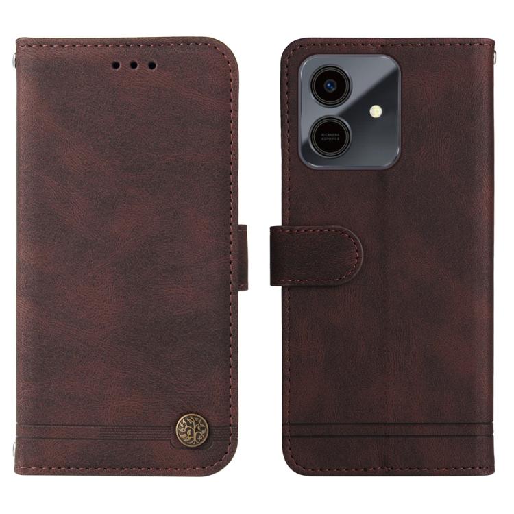 For Honor Play10 4G Skin Feel Life Tree Metal Button Leather Phone Case