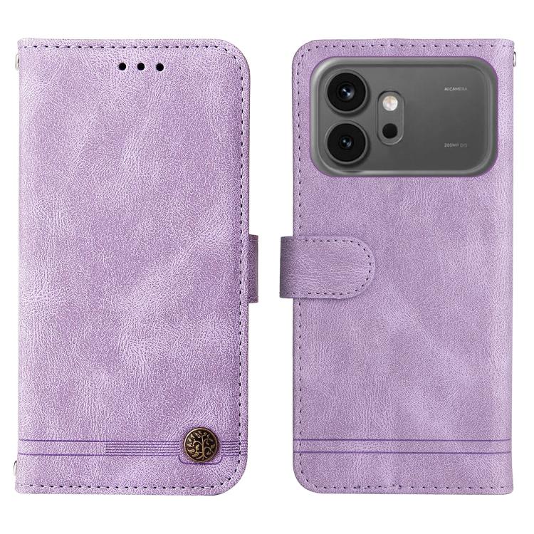 For Honor 600 Global / 600 Pro Global Skin Feel Life Tree Metal Button Leather Phone Case