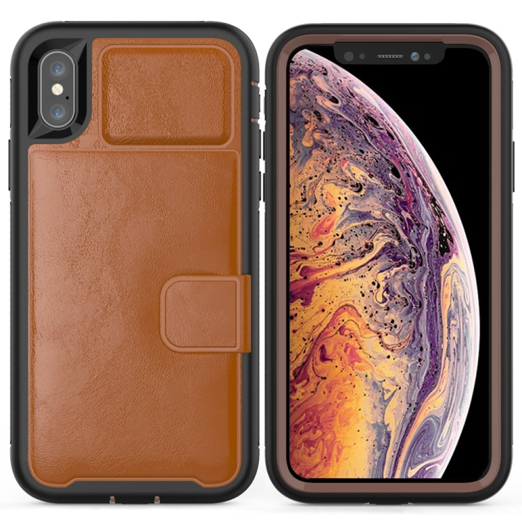 For iPhone XS Max Shockproof PC + TPU + PU Leather Protective Case with Holder & Card Slot & Wallet