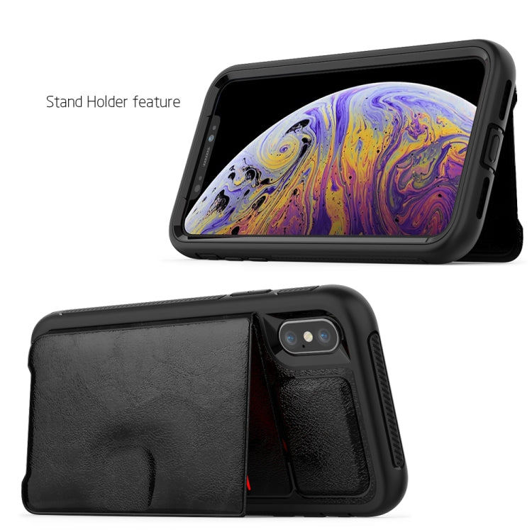 For iPhone XS Max Shockproof PC + TPU + PU Leather Protective Case with Holder & Card Slot & Wallet