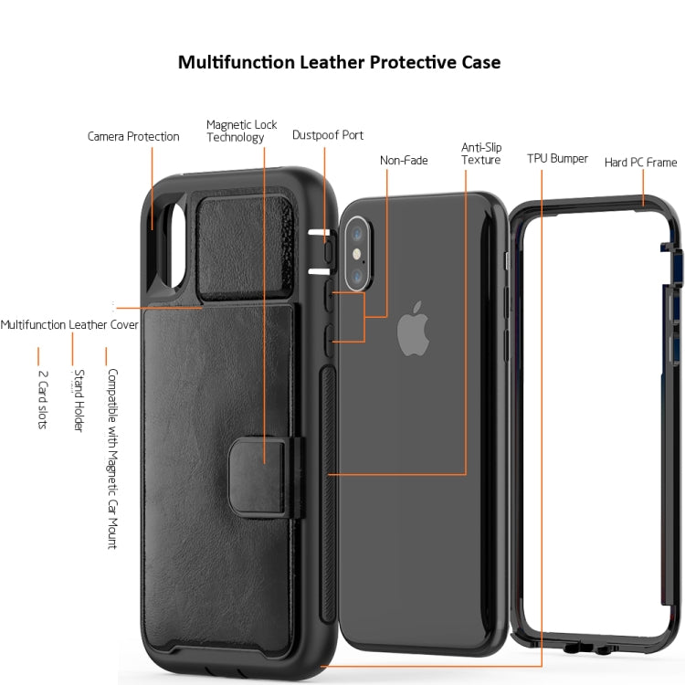For iPhone XS Max Shockproof PC + TPU + PU Leather Protective Case with Holder & Card Slot & Wallet