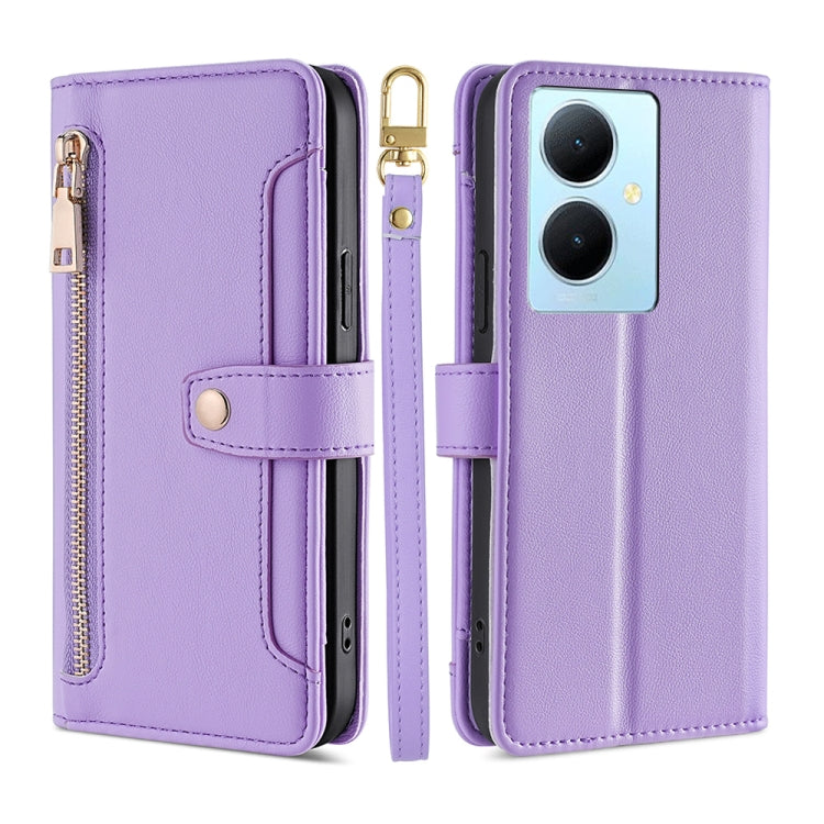 For vivo Y78 Plus 5G Lite Sheep Texture Cross-body Zipper Wallet Leather Phone Case