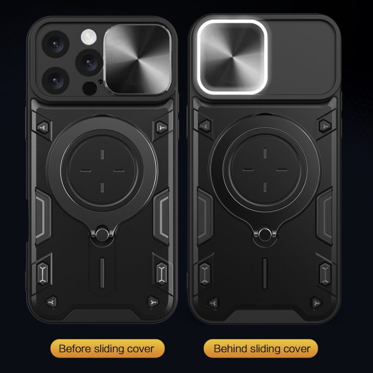 For iPhone 16 Pro Max CD Texture Sliding Camshield Magnetic Holder Phone Case