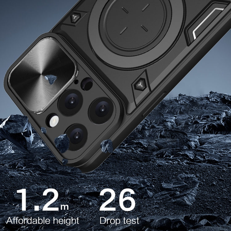 For iPhone 16 Pro Max CD Texture Sliding Camshield Magnetic Holder Phone Case