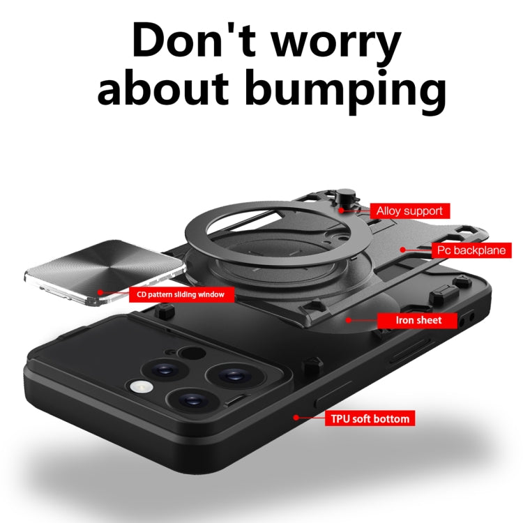 For iPhone 16 Pro CD Texture Sliding Camshield Magnetic Holder Phone Case